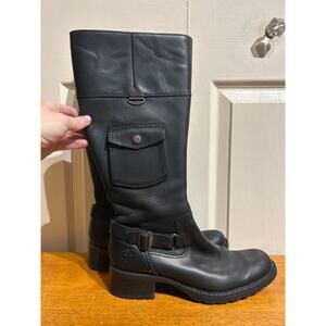 Black Leather Timberland Biker Boots